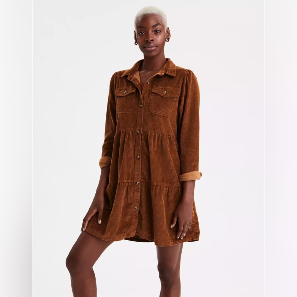 AE Corduroy Button-Up Babydoll Shirt Dress